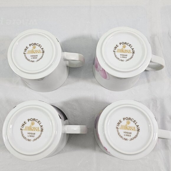Mikasa Japan VOGUE L1052 Fine Porcelain Floral 8 Oz Flat Cups Mugs – Set of 4 - Picture 14 of 16